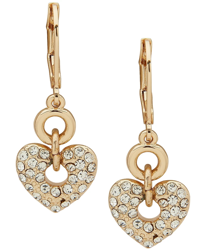 Anne Klein Crystal Stone Gold-Tone Heart Double Drop Earrings