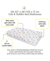 BreathableBaby Cotton Percale Fitted Sheet, For 52" x 28"/132 71 cm Crib & Toddler Bed Mattress (2-Pack)