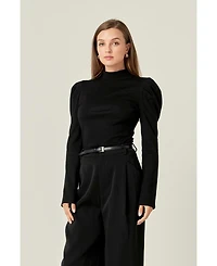 English Factory Women's Turtle Neck Rib Top