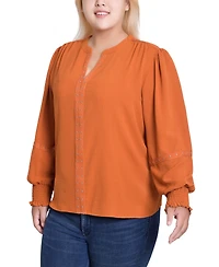 Ny Collection Women's Plus Long Sleeve Studded Blouse