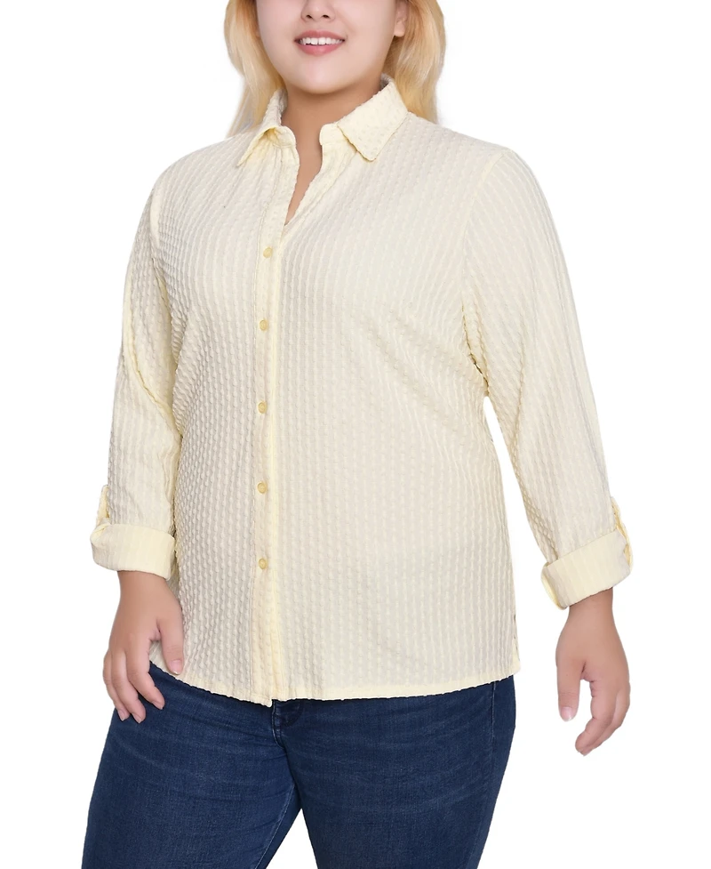 Ny Collection Women's Plus Long Sleeve Textured Knit Top