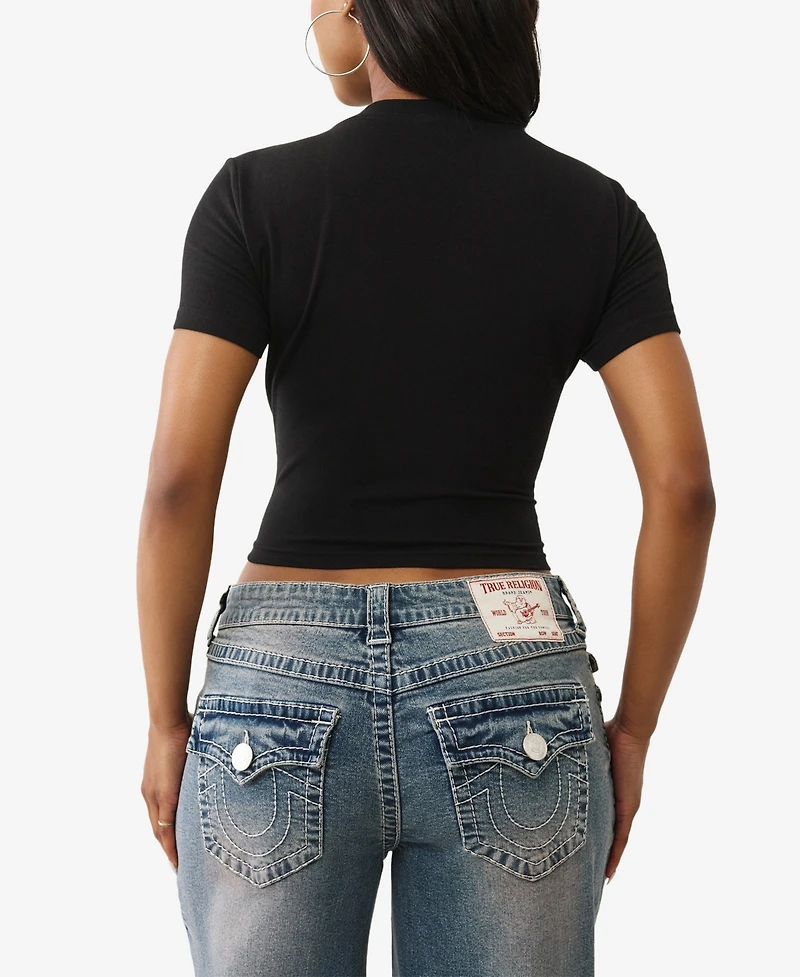 True Religion Women's Crew Neck Crystal Baby T-Shirt