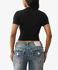 True Religion Women's Crew Neck Crystal Baby T-Shirt