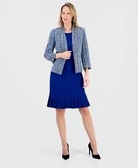 Kasper Womens Tweed Open Front Cardigan Jacket Stretch Crepe Pleat Hem Sheath Dress Regular Petite