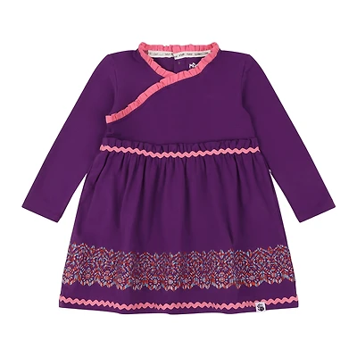 Mixed Up Clothing Big Girls Long Sleeve Ruffle Trim Dress - Purple Multicolor