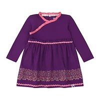 Mixed Up Clothing Big Girls Long Sleeve Ruffle Trim Dress - Purple Multicolor