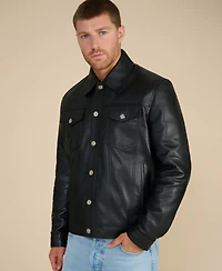 Men's Leather Jacket, Black, Created for Macy's