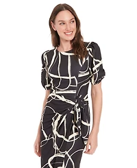 London Times Women's Puff-Sleeve Midi Dress