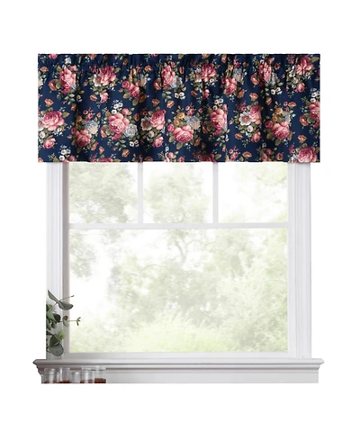 Ellis Bella Rose Stylish Medium Scale Printed Floral Pattern 1.5" Rod Pocket Tailored Valance 58"x15" Navy