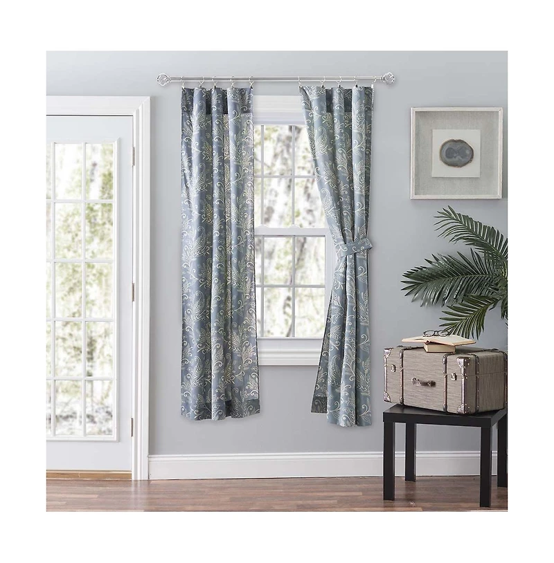 Ellis Curtain Lexington Leaf Pattern on Colored Ground Curtain Pair with Ties 56"x84