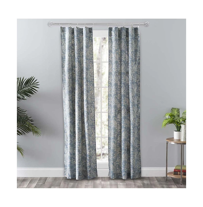 Ellis Curtain Lexington Leaf Pattern on Colored Ground Curtain Pair with Ties 56" x 84'' Blue