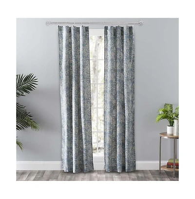 Ellis Curtain Lexington Leaf Pattern on Colored Ground Curtain Pair with Ties 56" x 84'' Blue