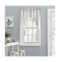 Ellis Curtain Plaza Classic Ticking Stripe Printed on 1.5" Rod Pocket Natural Ground Tailored Swag 56" x 36" Sage