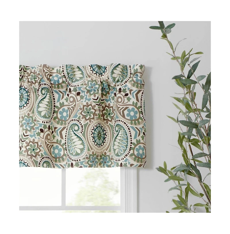 Ellis Curtain Paisley Prism Tailored 3" Rod Pocket Valances for Windows 50" x 15" Latte