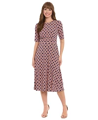 London Times Women's Printed Elbow-Sleeve A-Line Dress