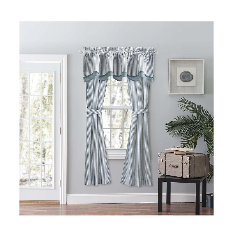 Ellis Curtain Plaza Classic Ticking Stripe Printed on Natural Ground 3" Rod Pocket Tailored Panel Pair 56" x Blue
