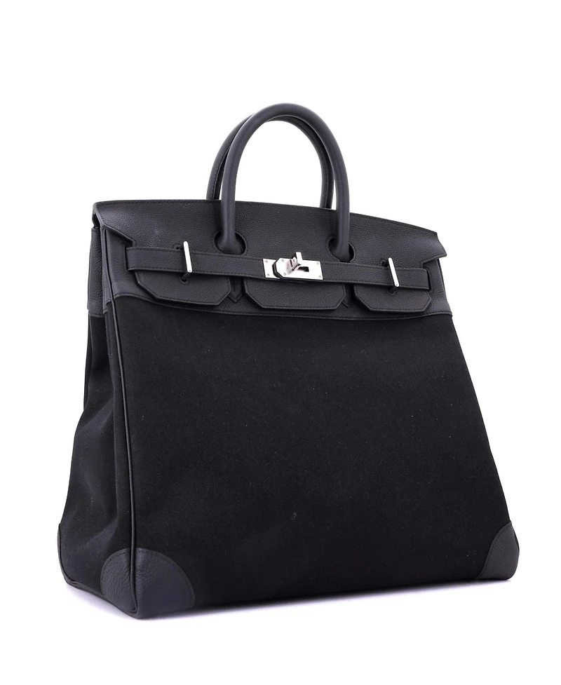 Pre-Owned Hermes Hac 40 Handbag Toile and Black Togo with Palladium Hardware