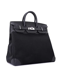 Pre-Owned Hermes Hac 40 Handbag Toile and Black Togo with Palladium Hardware