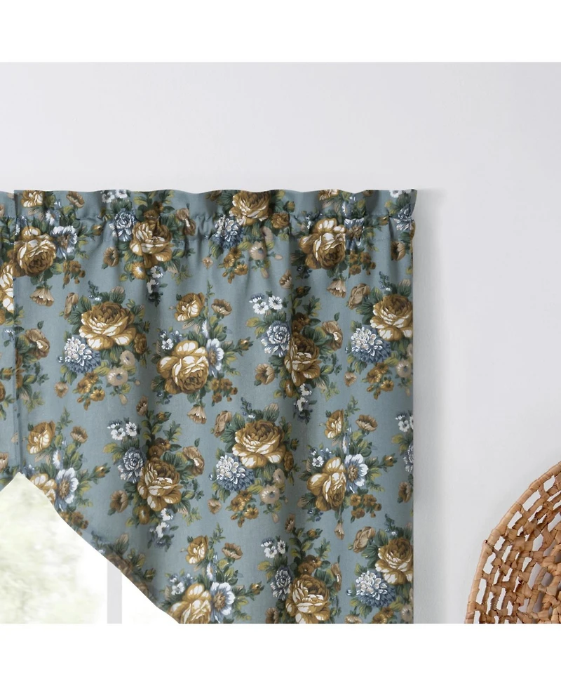 Ellis Bella Rose Stylish Medium Scale Printed Floral Pattern 1.5" Rod Pocket Tailored Swag 56"x36" Wedge