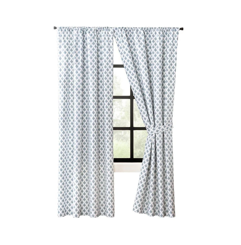 Ellis Curtain Manchester 3" Rod Pocket 100% Cotton Machine Wash and Dry Curtain Pairs 100" x 72" Blue