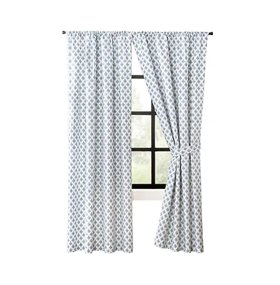 Ellis Curtain Manchester 3" Rod Pocket 100% Cotton Machine Wash and Dry Curtain Pairs 100" x 72" Blue