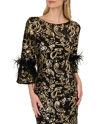 Adrianna Papell Women's Sequined Feather-Trim Gown
