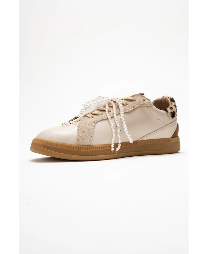 Forever & Always Shoes Taren Leather Pearl Buckle Sneakers (Women)