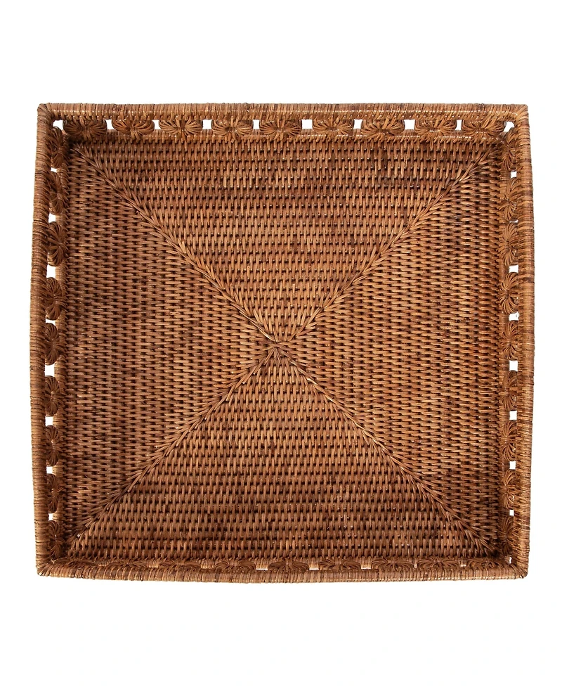 Artifacts Rattan Inna Design Square Tray 18" With Glass Insert