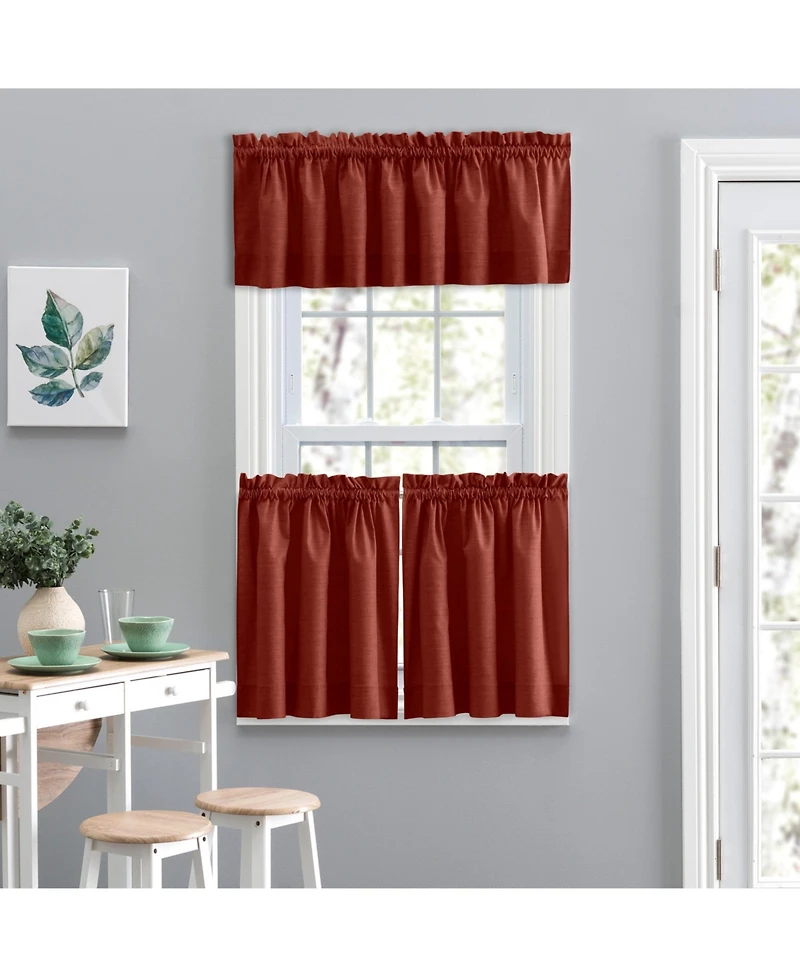 Ellis Lisa Solid Color 1.5" Rod Pocket Poly Cotton Duck Fabric Tailored Tiers 56"x36" Red