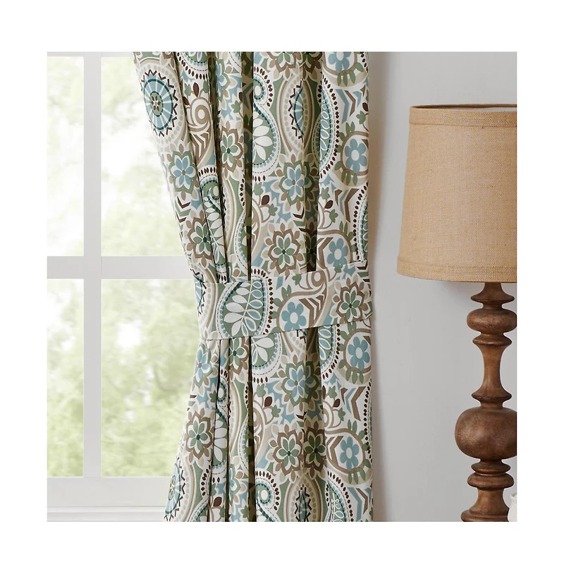 Ellis Curtain Paisley Prism Tailored 3" Rod Pocket Curtain Panel Pair with Tie Backs 100" x 84" Latte