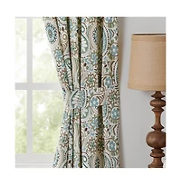 Ellis Curtain Paisley Prism Tailored 3" Rod Pocket Curtain Panel Pair with Tie Backs 100" x 84" Latte