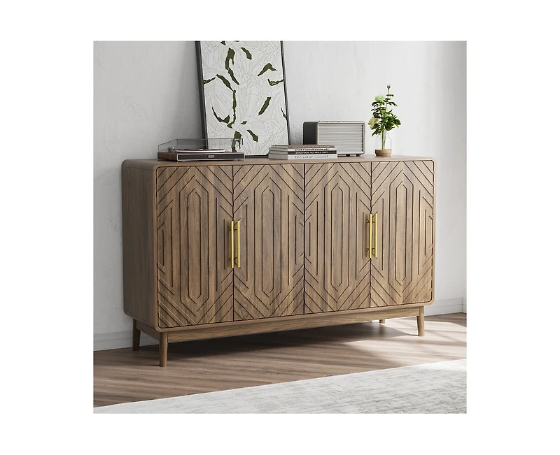 Casainc Storage Cabinet With Carved Door Adjustable Layer Board