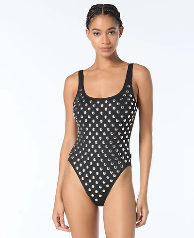 Michael Kors Women's Studded Scoop Neck One Piece Swimsuit
