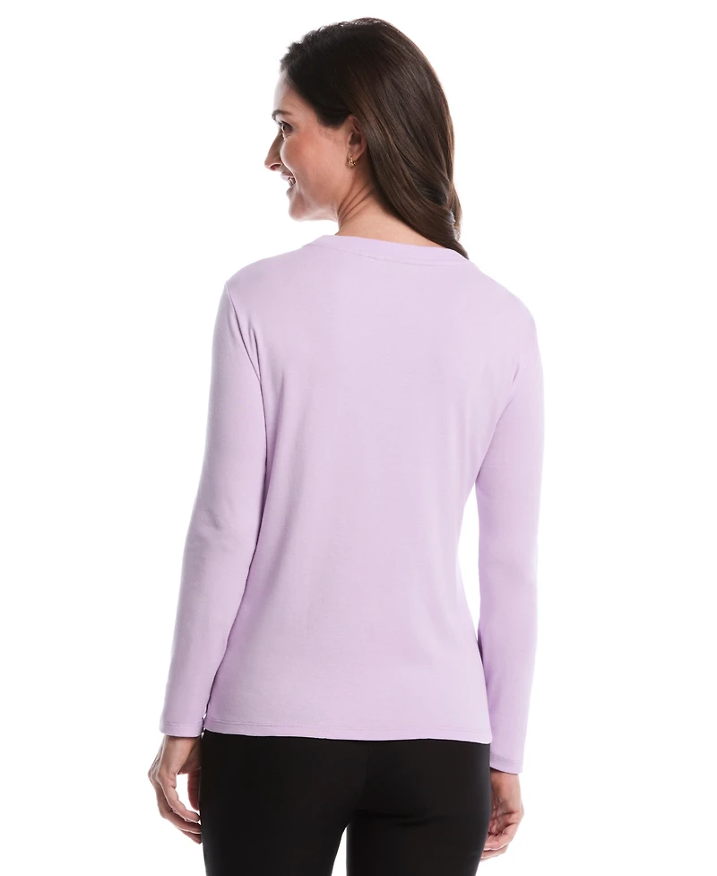 Rafaella Petite Embellished Neck Long Sleeve Top