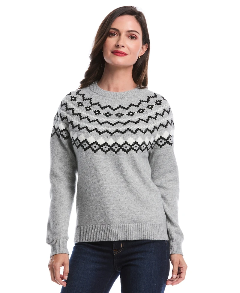 Rafaella Petite Crew Neck Fair Isle Long Sleeve Sweater