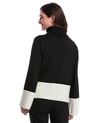 Rafaella Petite Color Block Trim Turtleneck Long Sleeve Sweater