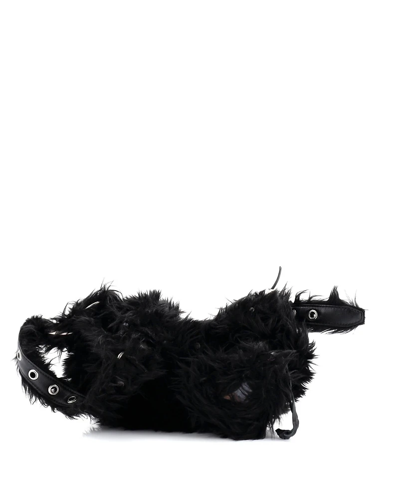 Pre-Owned Balenciaga Xs Le Cagole Giant Studs Shoulder Bag Faux Fur