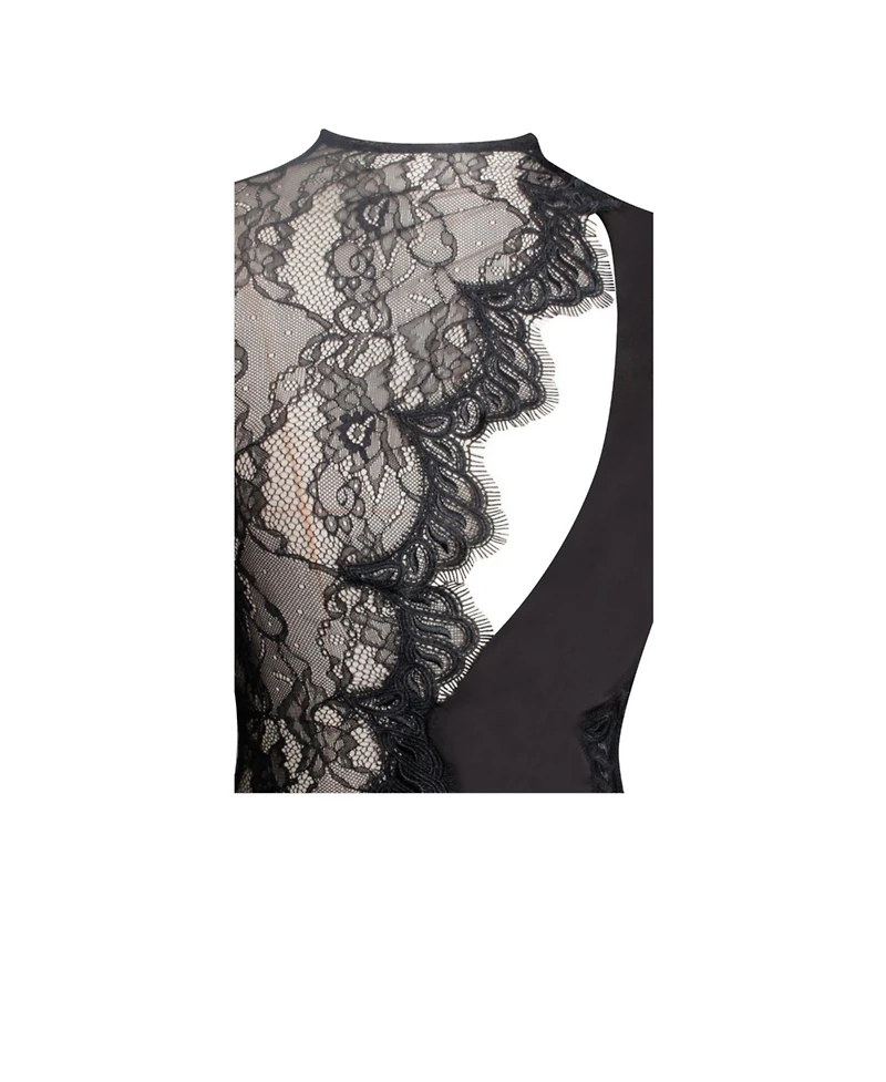Miss Circle Women's Weslyn Black Satin Lace High Slit Dress