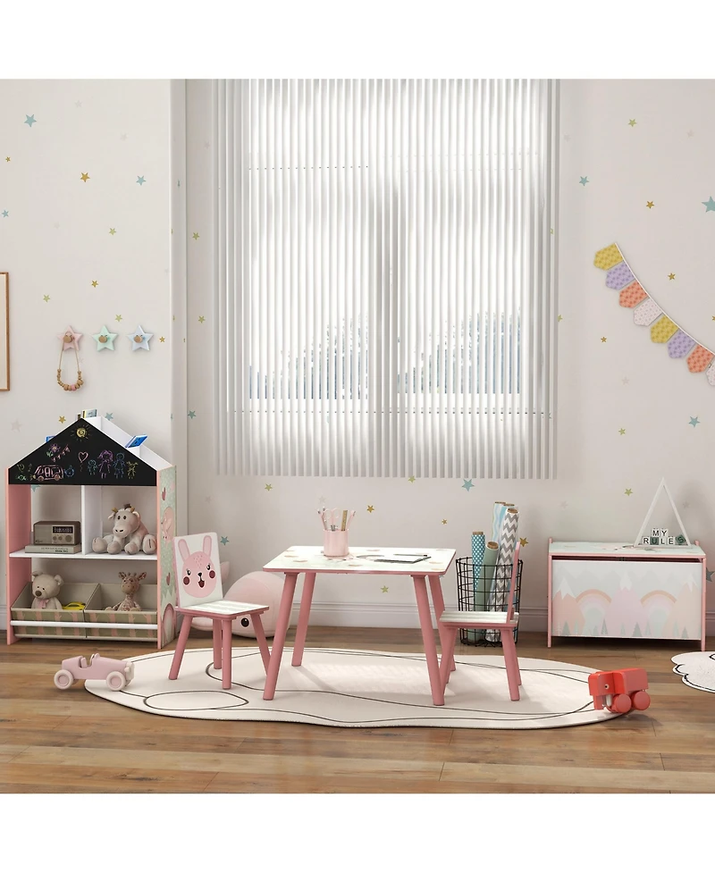 Qaba Toy Box with Lid, Toy Chest Storage Organizer for Bedroom, Pink