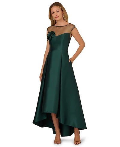 Adrianna Papell Women's Boat Neck Floral Mesh Dress