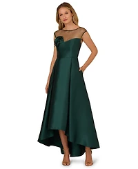 Adrianna Papell Women's Boat Neck Floral Mesh Dress