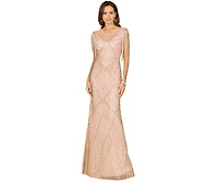 Lara Women's Beaded Fringe Illusion Dress with Cap Sleeves