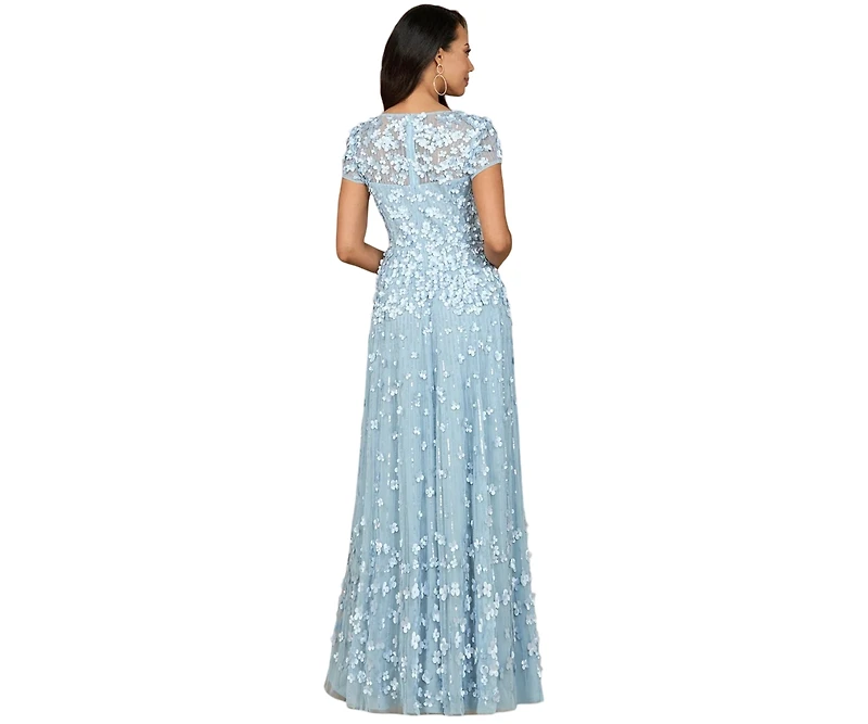 Lara Women's 3D floral embellished cap sleeve gown