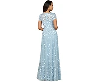 Lara Women's 3D floral embellished cap sleeve gown