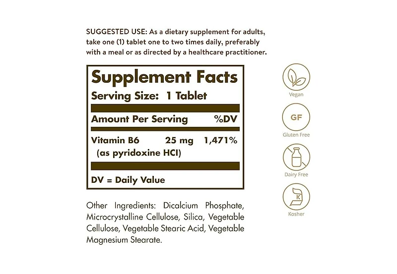 Solgar Vitamin B6 ,25 mg ,100 Tabs