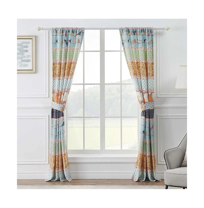 Barefoot Bungalow Carlie High Quality Light Filtering Window Panel Pair - Each 42"x84" Calico Stripe