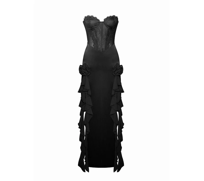 Miss Circle Women's Talia Satin Lace Corset Maxi Dress