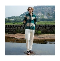 Campus Sutra Men's Emerald Green & Buff Beige Vignette-Checkered Oversized Shirt