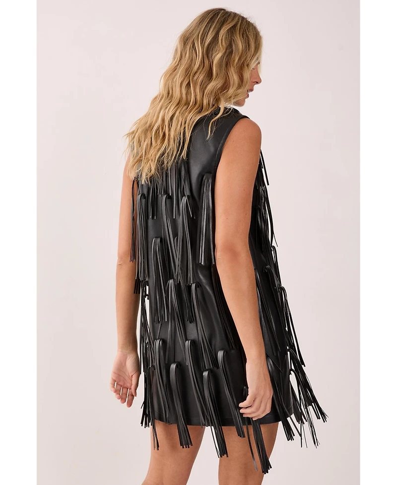 Nasty Gal Women's Faux Leather Tassel Plunge Mini Dress
