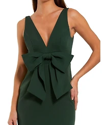 Mac Duggal Women's Crepe Sleeveless V Neck Column Dress With Bow